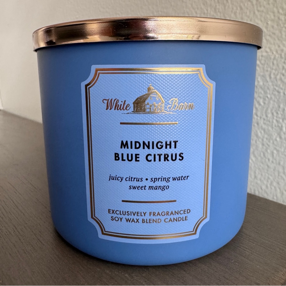 Bath & Body Works MIDNIGHT BLUE CITRUS 3-Wick Candle NEW White Barn